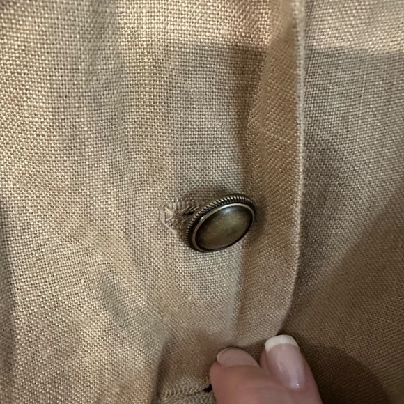 Chico’s Women’s Long Sleeve with Lace Tan Button Front Linen Jacket Sz 2, L GUC - Picture 5 of 8